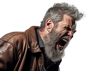 angry screaming man isolated on white background