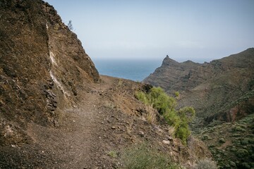 Tranquil landscape featuring a grassy hill with the blue waters of the ocean in the background