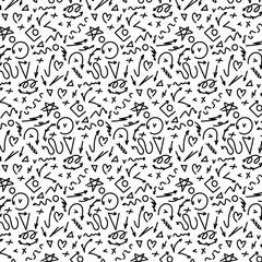 Pattern of black arrows on white background, line style seamless pattern, vector graphics