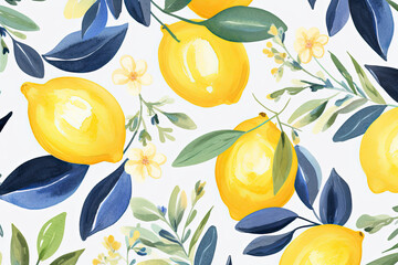 Seamless Watercolor Painting, Lemon.