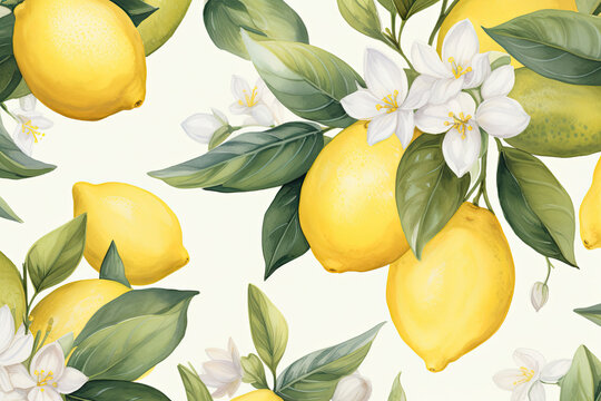 Seamless Watercolor Painting, Lemon.