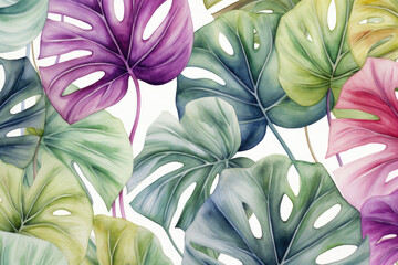 Seamless Watercolor floral pattern, Monstera.