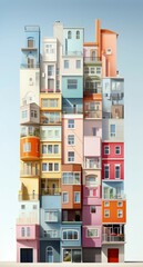 a collection of many colorful buildings stacked and grouped together 