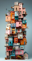 a collection of many colorful buildings stacked and grouped together 