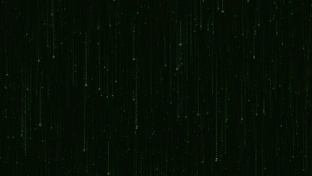 Matrix Code Falling Green Letters world digital rain mesmerizing Matrix inspired animation. Perfect cyberpunk or sci-fi projects. Matrix Digital Rain Green Data Flow. Big data artificial intelligence
