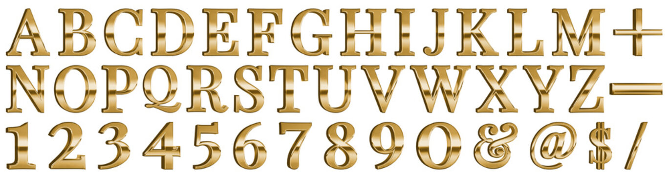 3d luxury glossy gold font letter abc - z