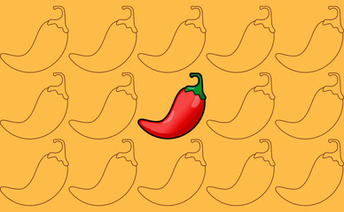 chili pepper vector illustration with seamless pattern background. set of peppers with outline design vector for stickers, printing and textiles isolate on paper. cute pepper vector icons