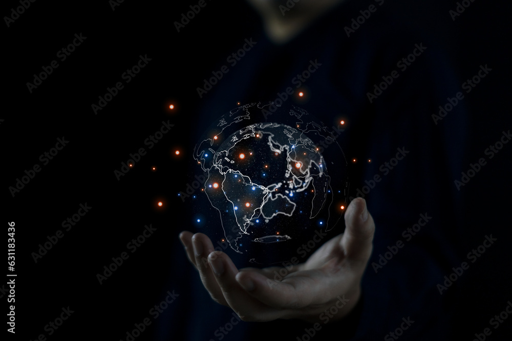 Aufkleber big data analytics and business intelligence concept.businessman holding global network connection
