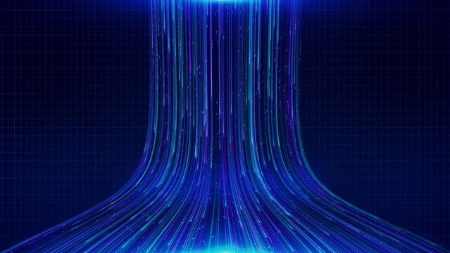 Future technology Big data background. Data funnel ai network. Quantum nodes. Tunnel Wave Lines. Big Data Stream Visualization. Matrix IOT ai science hologram grid Hi-tech cyberspace. block chain AI