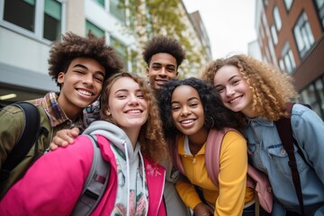 Fototapeta premium Young people taking a selfie after school