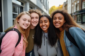 Group of high school students taking a selfie after school