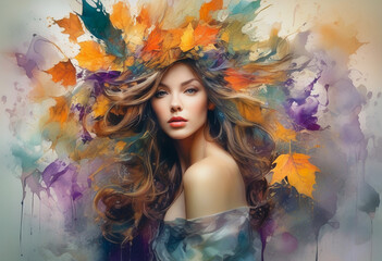 A vibrant watercolor painting of a cheerful woman.
