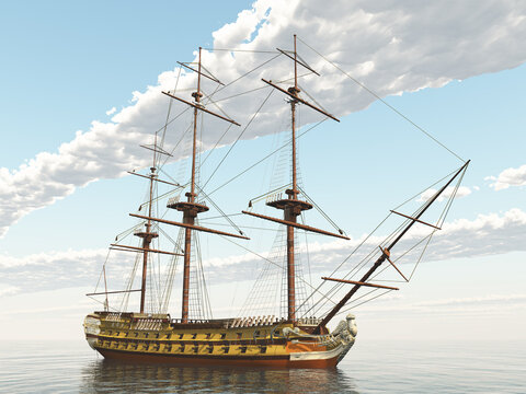 Französisches Flaggschiff Superbe aus dem 18. Jahrhundert