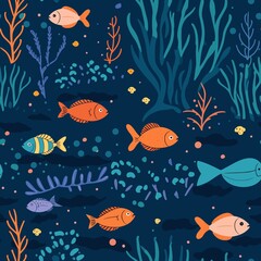 Fototapeta na wymiar Underwater Pattern vector illustration, Background