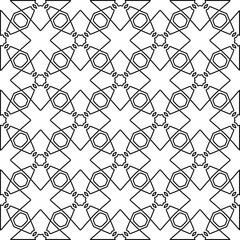 Fototapeta premium Abstract background with figures from lines. black and white pattern for web page, textures, card, poster, fabric, textile. Monochrome graphic repeating design.