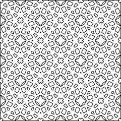 Abstract background with figures from lines. black and white pattern for web page, textures, card, poster, fabric, textile. Monochrome graphic repeating design.