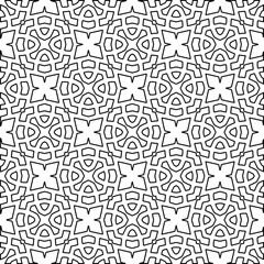 Abstract background with figures from lines. black and white pattern for web page, textures, card, poster, fabric, textile. Monochrome graphic repeating design.