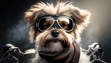 eye catching playful dog face with glasses background for outdoor fun generative ai