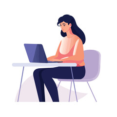 Fototapeta na wymiar woman using laptop vector flat minimalistic isolated illustration