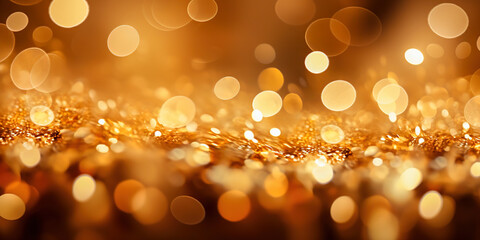 Abstract luxury gold background with gold particle. glitter vintage lights background. Christmas Golden light shine particles bokeh on dark background. Gold foil texture. Holiday concept