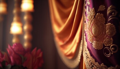 Obraz premium traditional and royal curtain fabric photography for wedding decoration generative ai