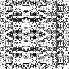 Abstract background with figures from lines. black and white pattern for web page, textures, card, poster, fabric, textile. Monochrome graphic repeating design.