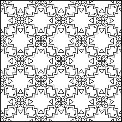 Abstract background with figures from lines. black and white pattern for web page, textures, card, poster, fabric, textile. Monochrome graphic repeating design.