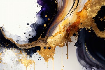 Luxury abstract fluid art painting background alcohol ink technique black and gold. Luxury marble texture background for interior decoration. Abstract digital artwork