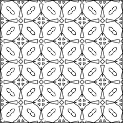 Abstract background with figures from lines. black and white pattern for web page, textures, card, poster, fabric, textile. Monochrome graphic repeating design.