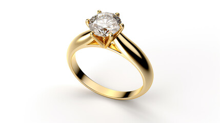 stylish golden engagement ring with diamond on white background. Generative Ai. 
