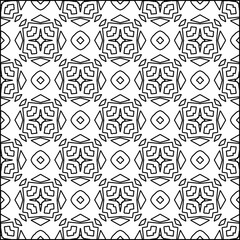 Abstract background with figures from lines. black and white pattern for web page, textures, card, poster, fabric, textile. Monochrome graphic repeating design.