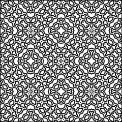 Abstract background with figures from lines. black and white pattern for web page, textures, card, poster, fabric, textile. Monochrome graphic repeating design.