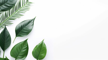 tropical plant leaves on white background with empty space to insert for your design. Generative Ai. 