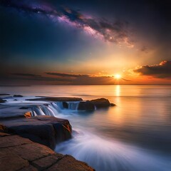 sunset on the beach generative by AI technology