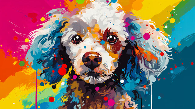 Poodle dog face vector illustration in abstract mixed grunge colors digital painting in minimal graphic art style. Digital illustration generative AI.
