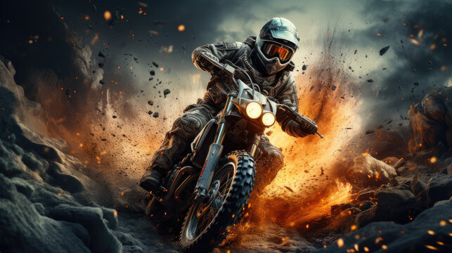 A motorbike rides in nowhere