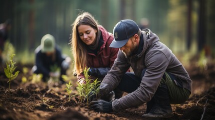a team of volunteers is engaged in forest reforestation.