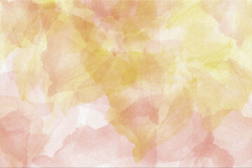 Peach, yellow watercolor, ink, abstract background texture. Brush strokes on canva