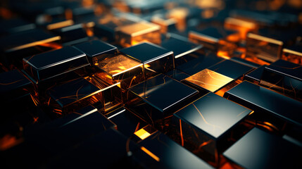 Fototapeta premium Abstract background made of black and gold cubes
