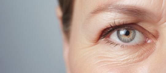 Close-up of mature female face with eye wrinkles
