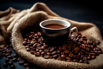 A mug of hot arabica coffee as a banner for happy International Coffee Day. Generative AI