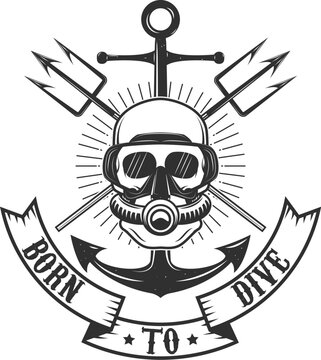 Diver logo in vector. Diver skull. T-short or label design template. Vector illustration.