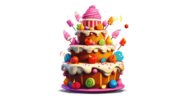 Cartoon Style Birthday cake , PNG, Illustration