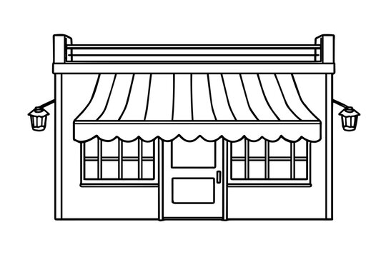 recommend clip art: Storefront line design. Hand drawn shop line art vector illustration.