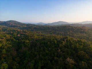 Fototapeta na wymiar Drone view of Virachey National Park on a sunny day in Cambodia