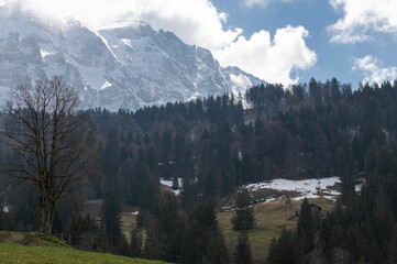 Scenic view of  Santis mountain in the Alpstein massif of Switzerland on a winter day