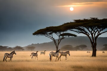Fototapeta na wymiar herd of zebras Generated Ai