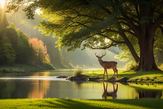 Fototapeta deer in the woods Generated Ai