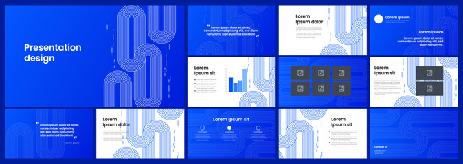 Modern blue vector template for business presentations and advertising. Abstract shapes, creative graphic elements for easy customization. White lines, infinity sign. Technology or business concept