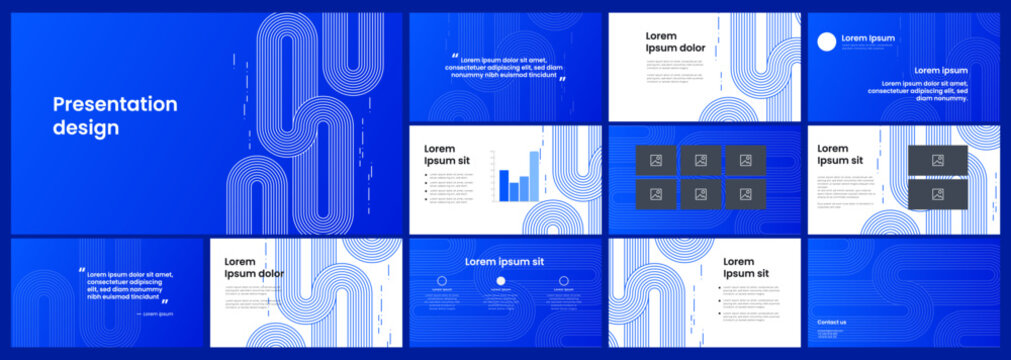 Modern blue vector template for business presentations and advertising. Abstract shapes, creative graphic elements for easy customization. White lines, infinity sign. Technology or business concept